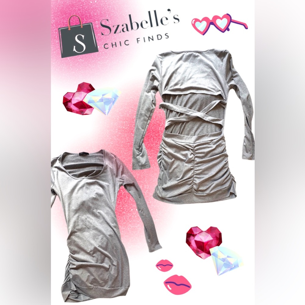 Silver Ruched Long Sleeve Mini Dress 👗